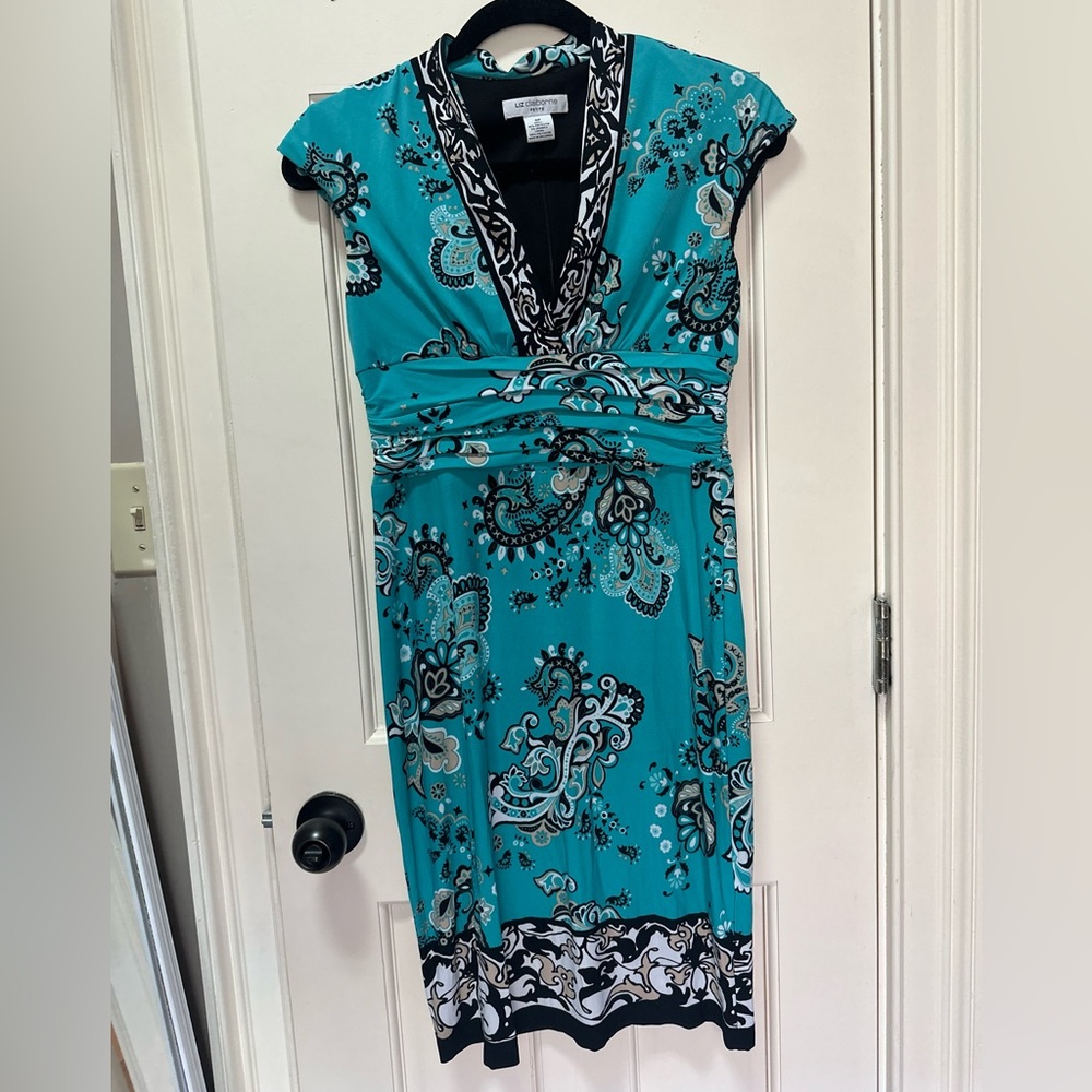 Short Sleeve Teal Dress Liz Claiborne 4P